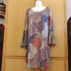 +SZ MSK Women SZ 1X Bell Sleeve Colorful Dress.